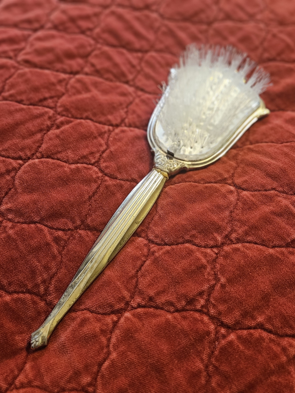 Vintage Vanity Hair Brush Ornate Rose And Pearl Adornment Nylon Bristles